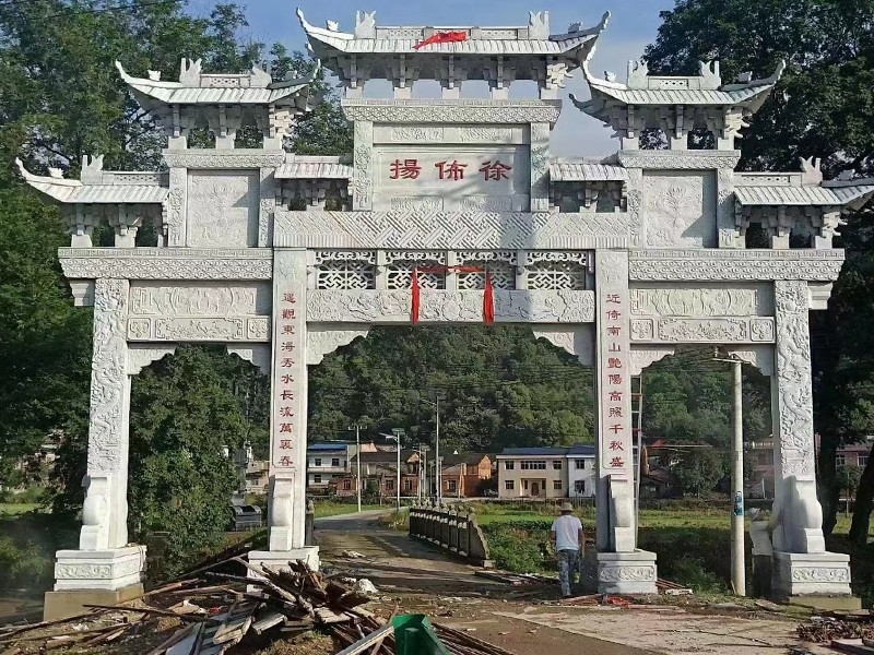 古建村口石牌坊,寺廟山門(mén)牌坊,青石牌坊手工雕刻造型美觀